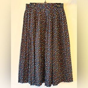 CHRISTIAN AUJARD Paris Cotton Pleated Navy Polka Dot Midi Skirt